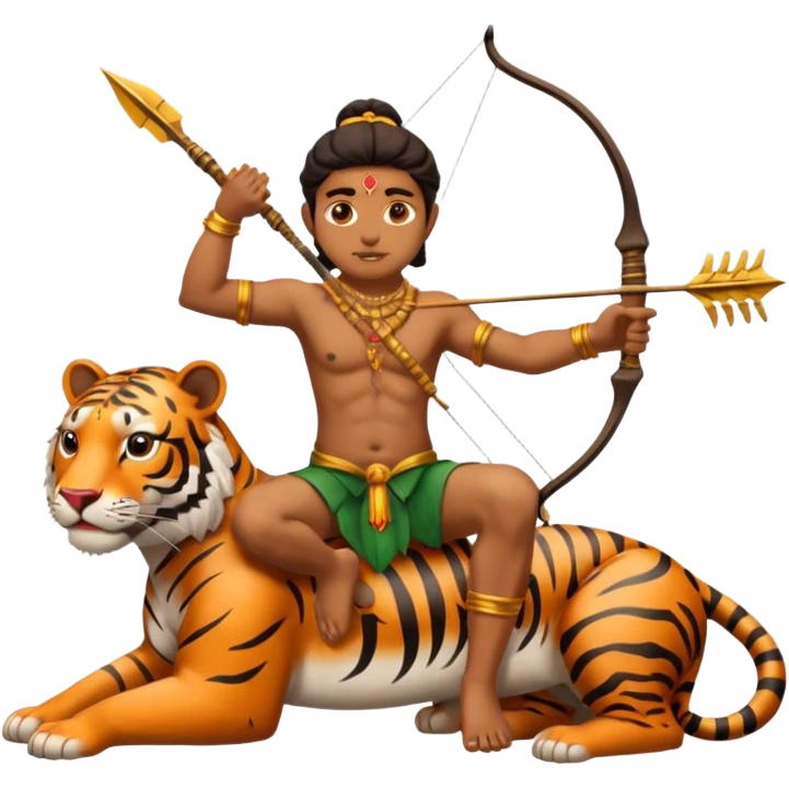 Ayyappa sitting on tiger with bow and arrow emoji