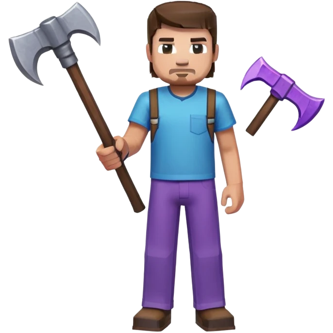 Steve from Minecraft, character with blue shirt and purple pants, holding a pickaxe emoji