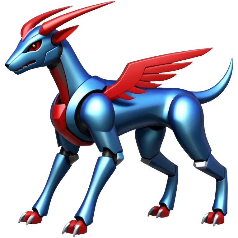 Futuristic Shiny Metallic Alloy Houndoom-Dialga-Genesect-Pokémon-Fakémon-hybrid-creature emoji