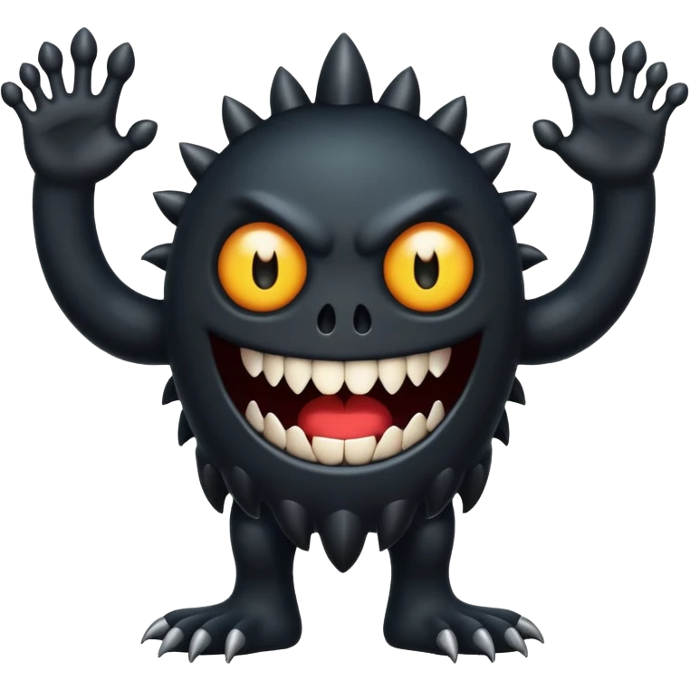 Scary, black monster with feet and arm with white eyes and like a emoji emoji