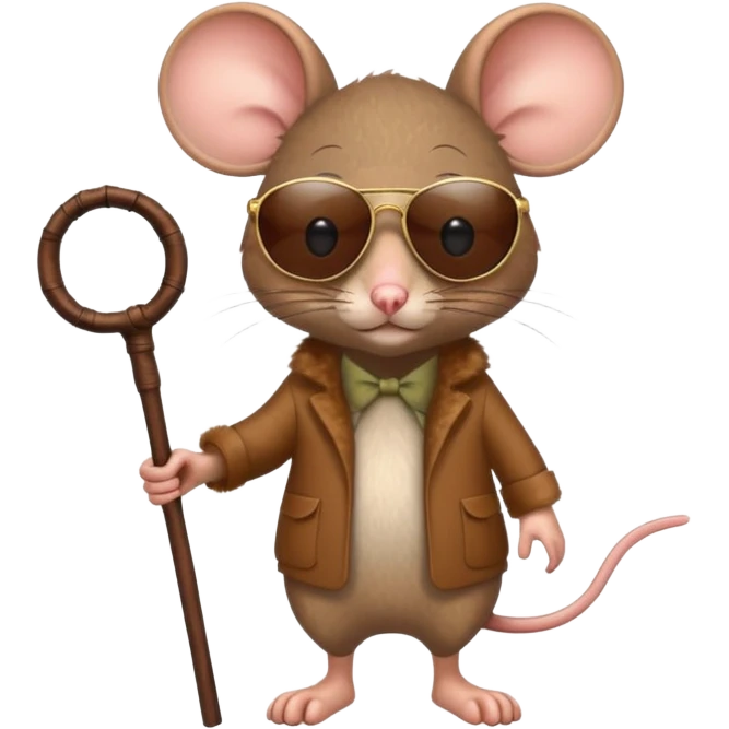 mouse with sunglasses and walking stick, walking emoji