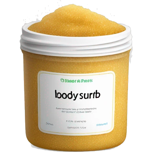 body scrub pot with label emoji