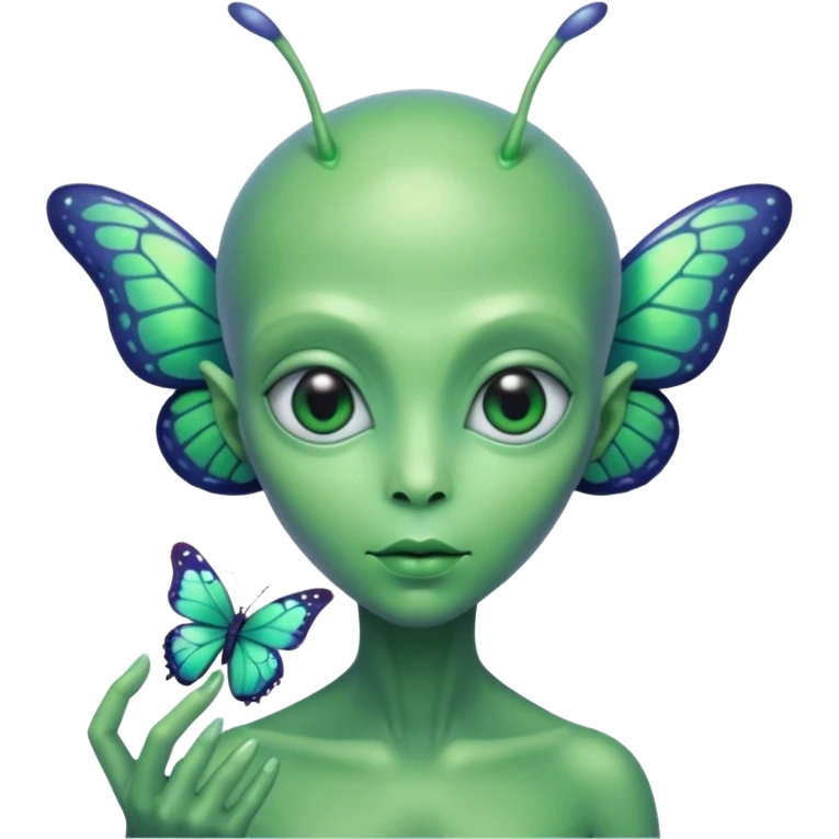 an alien with a butterfly on hand emoji