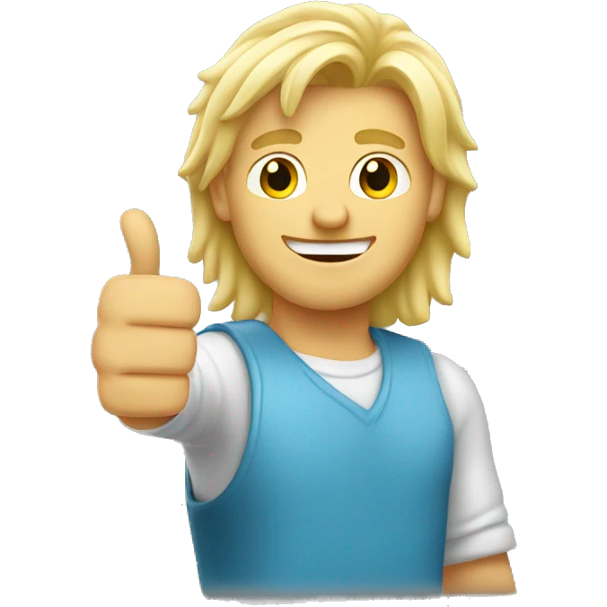 blonde guy with mullet shows thumbs up emoji
