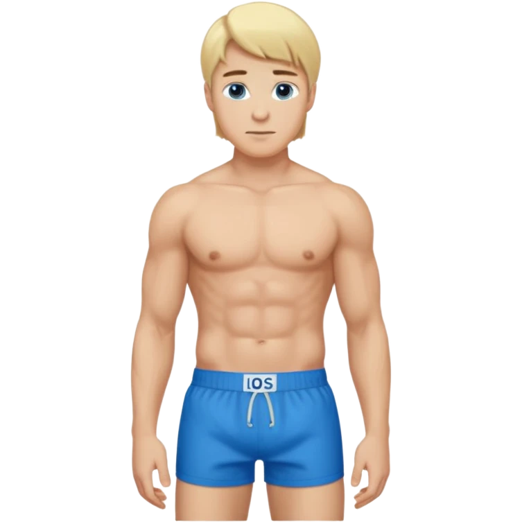 handsome blonde straight hair blue eyed man with only boxer standing emoji