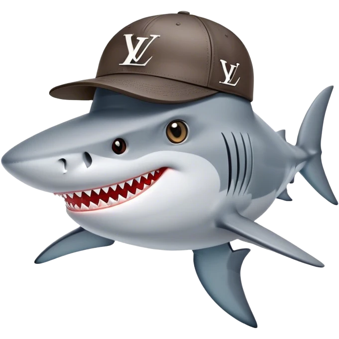 "Race for results" - a shark in a stylish Louis Vuitton cap at the start of a business marathon. emoji
