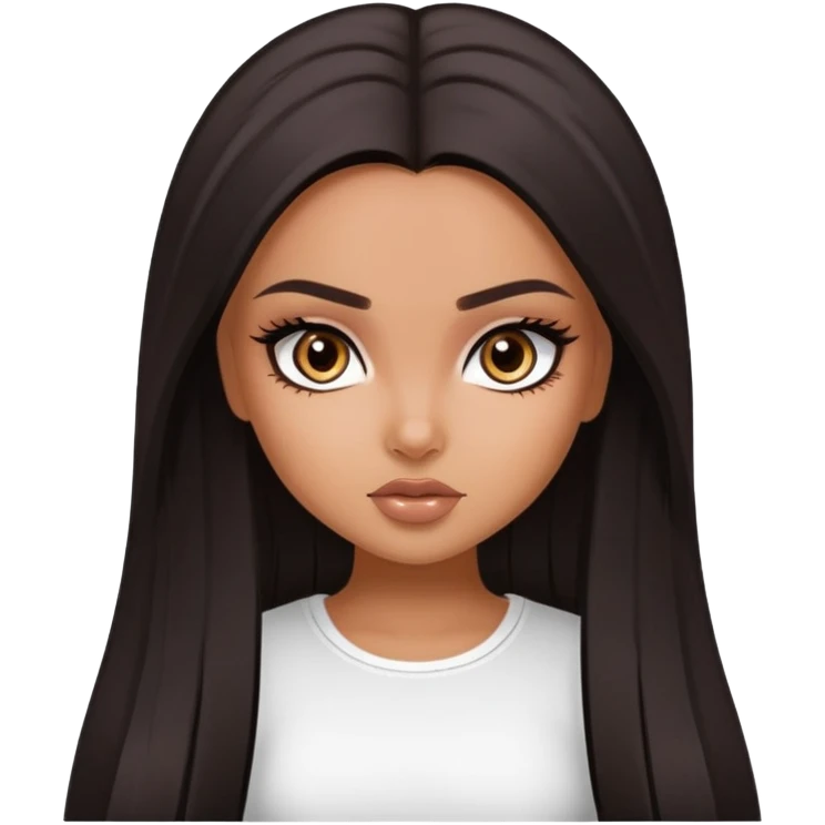 straight dark hair, dark brown eyes, pretty bratz baddie emoji
