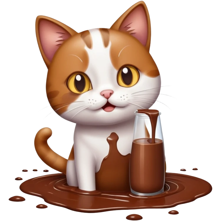 Cat cleaning up spilled chocolate milk emoji