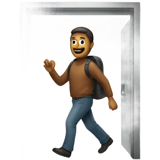 A man exiting through the exit door emoji