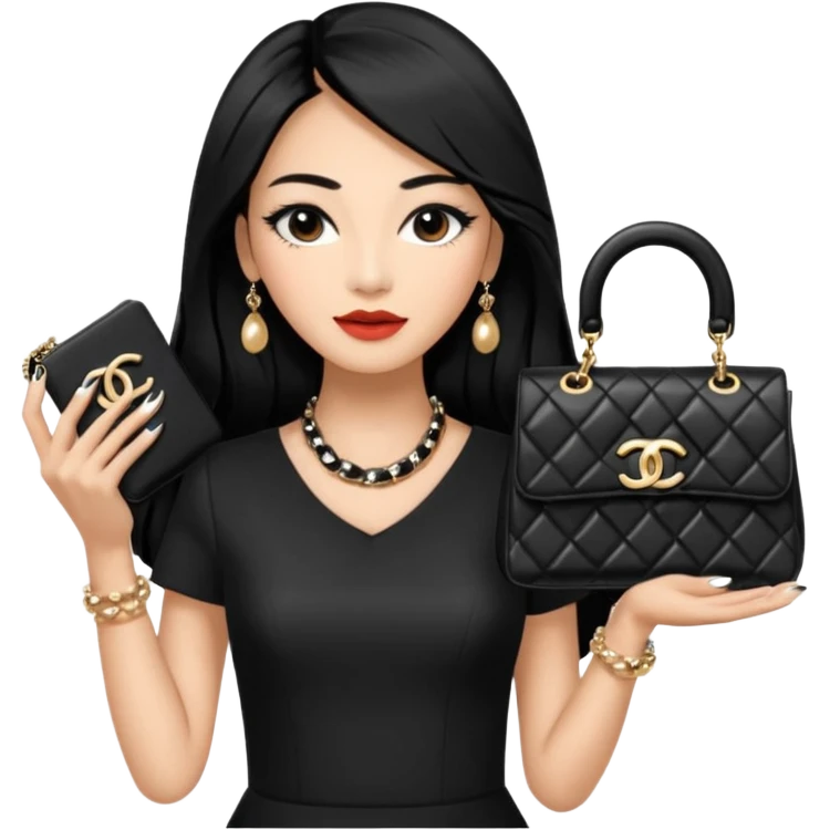 on est à Dubaï une chinoise avec des très très très beaux ongles et des très très très long  faux cils avec des sacs Chanel et un vêtement Chanel emoji