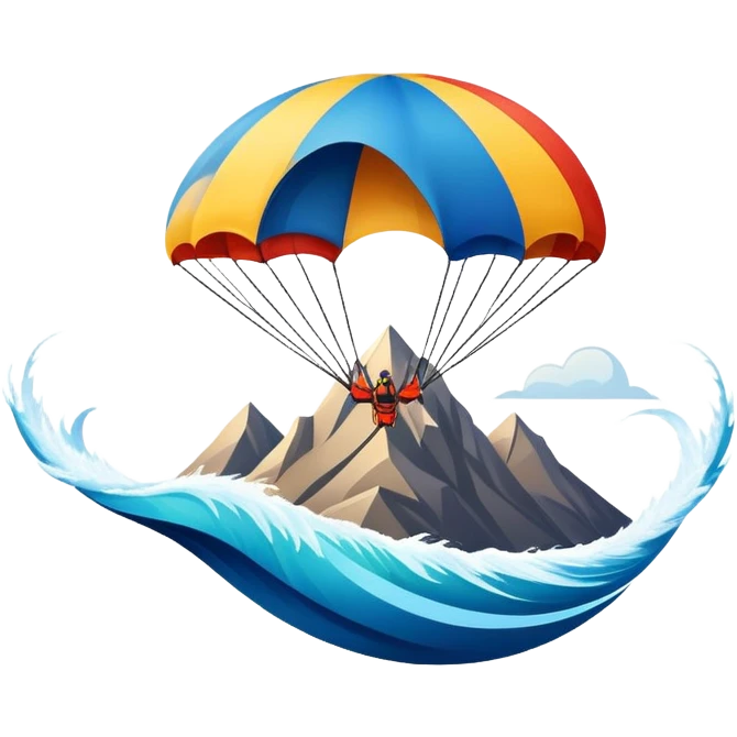 A bold emblem featuring a combination of symbols representing various extreme sports, like a mountain peak, a parachute, and a wave. The design is dynamic and sharp, capturing the thrill and adventure of extreme sports, with a strong, energetic vibe. emoji