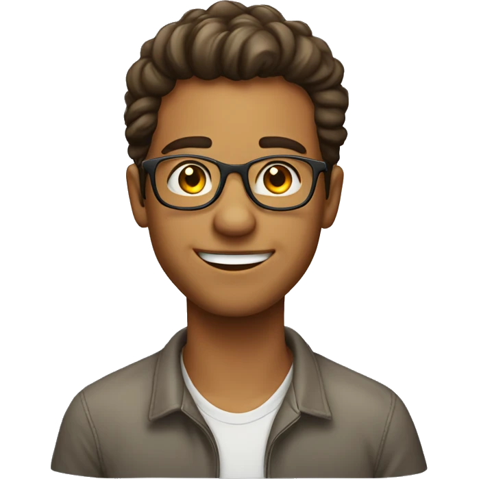 A 25 year old ,man is waring glasses and smilling emoji