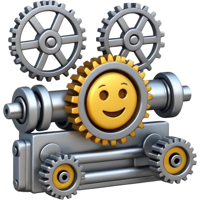 A 3D emoji in iOS emoji aesthetic style of a mechanical device with gears and springs, symbolizing a triggered trap or mechanism. emoji
