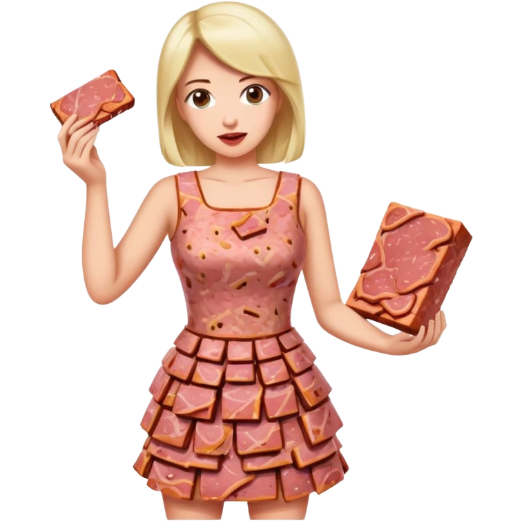 paris art woman with SPAM MEAT dress eating spam emoji