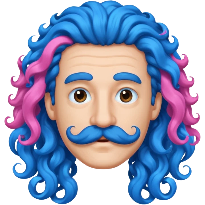 man with very blue curly long blue hair pink big mustache  emoji