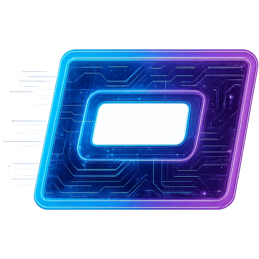 Transform the Windows Run icon into a cyberpunk, holographic style with glowing neon blue and pink edges, circuit patterns throughout the entire icon, and a transparent background. Maintain the recognizable Run icon shape, overlaying neon and circuit effects in a consistent futuristic, clean cyberpunk glow style with intricate circuit details, inspired by previous cyberpunk icons. emoji
