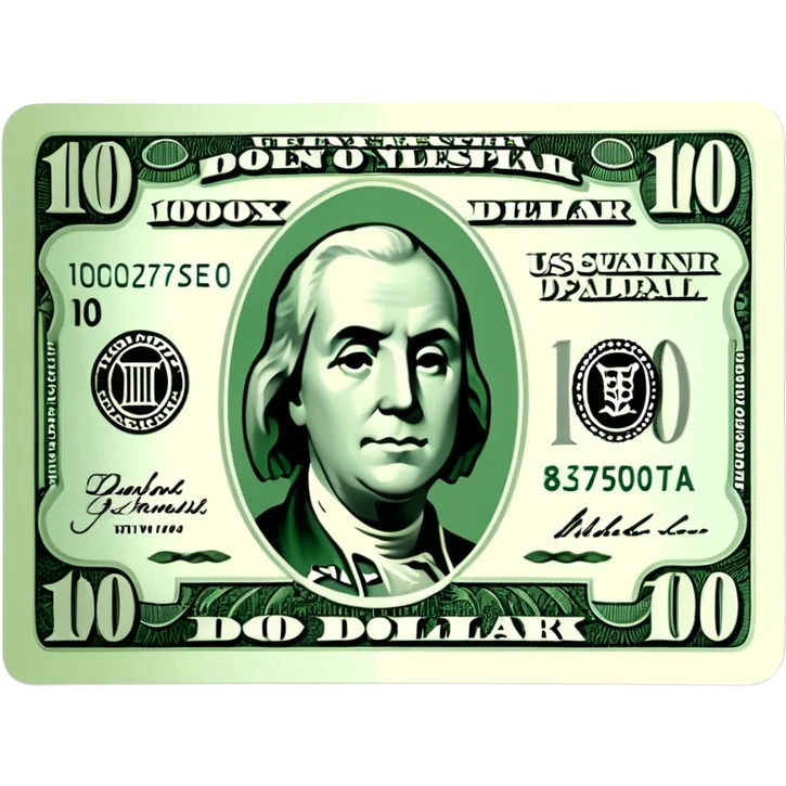 3D realistic US 100 dollar bill sticker, slight perspective, centered, clean cutout, transparent background, no text, no watermark emoji