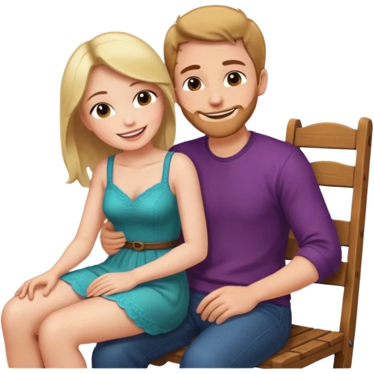 A woman sitting on a man's lap straddling him on an armless wooden chair.face to face  emoji