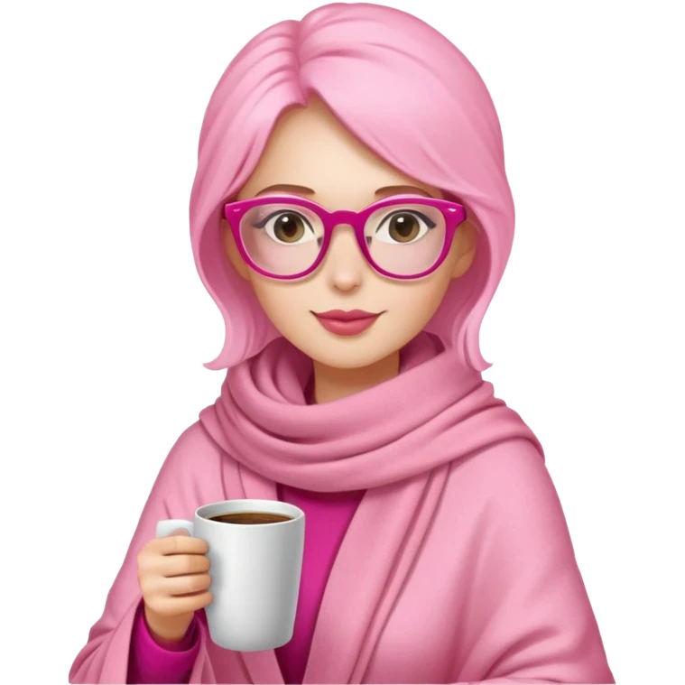 A pink pashmina and a pink glasses with coquette vibes, loves coffee and studying emoji