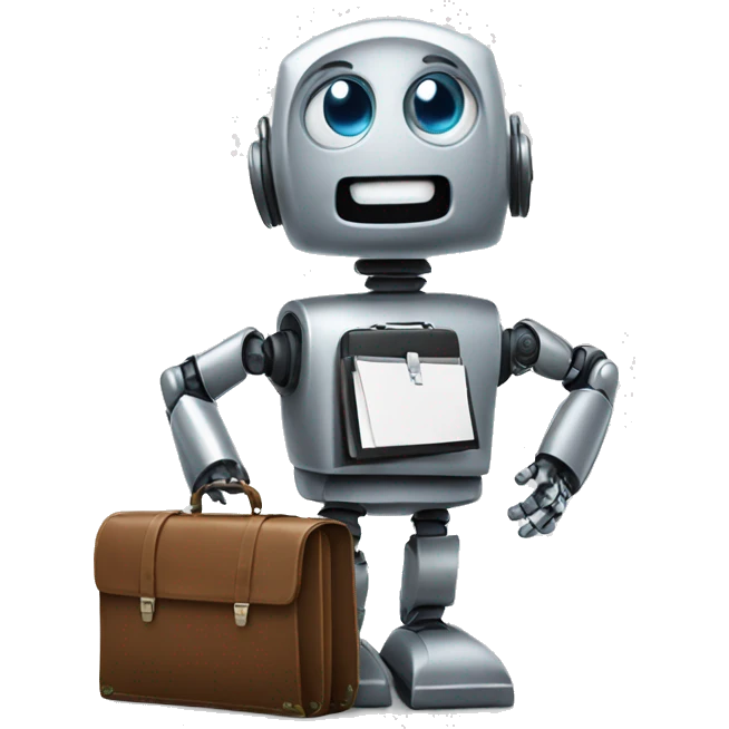happy robot holds briefcase emoji