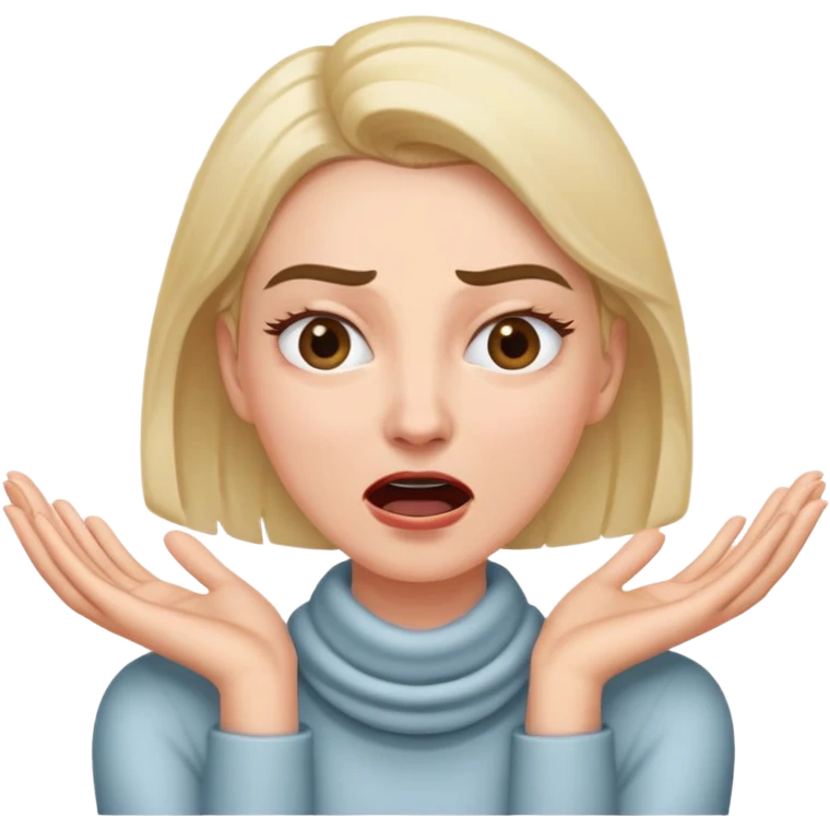 a woman holding her hands around her neck with eyebrows furrowed and her mouth wide open emoji