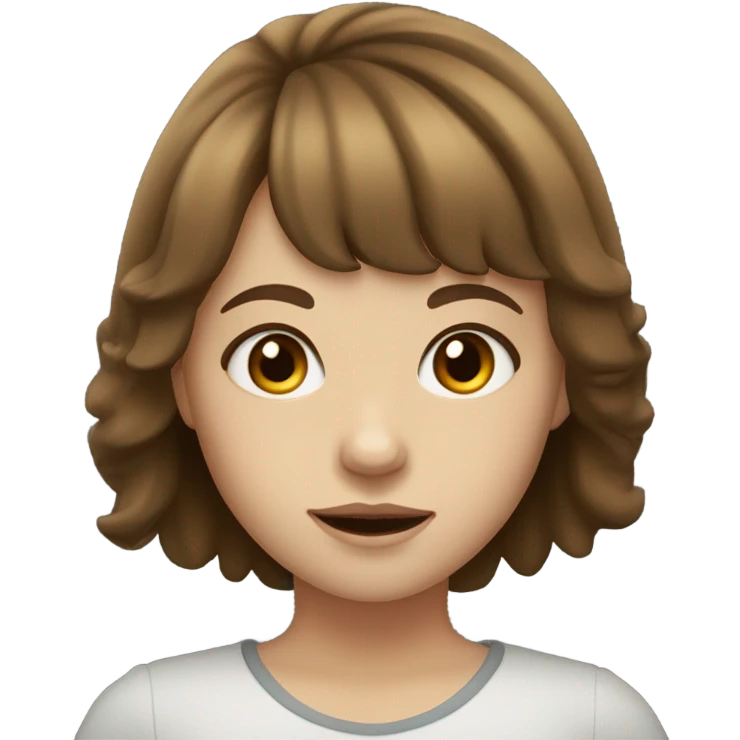girl with brown hair with bangs and a little wavy, white skin and honey-colored eyes emoji