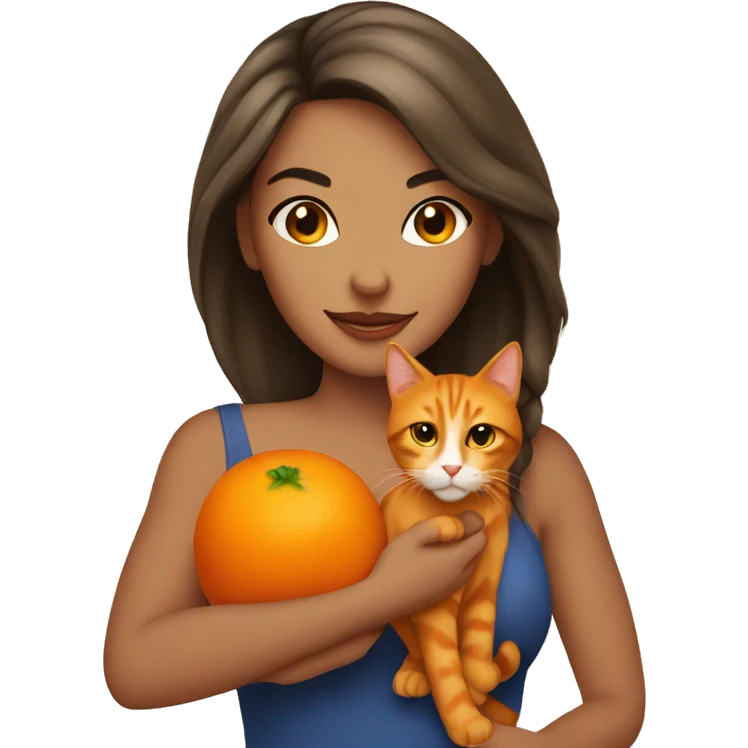 pretty woman holding orange cat emoji