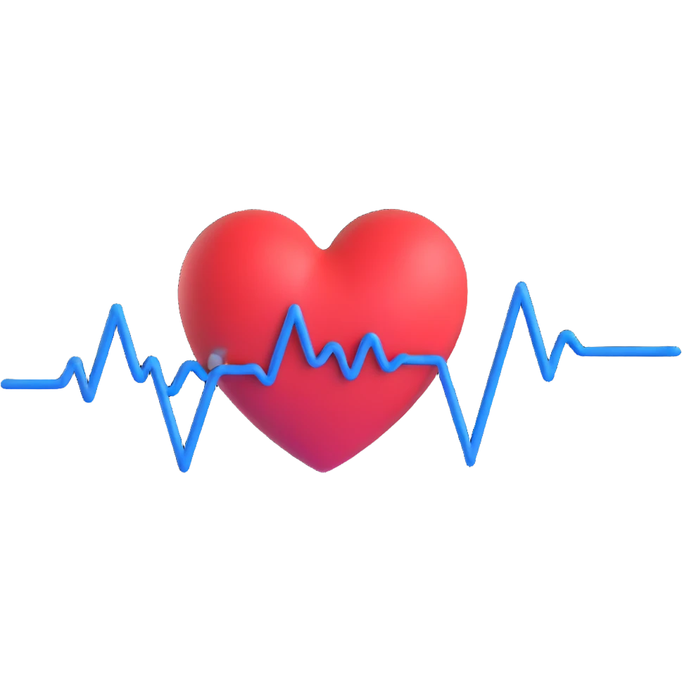 3D heart with blue and red ECG pulse line emoji