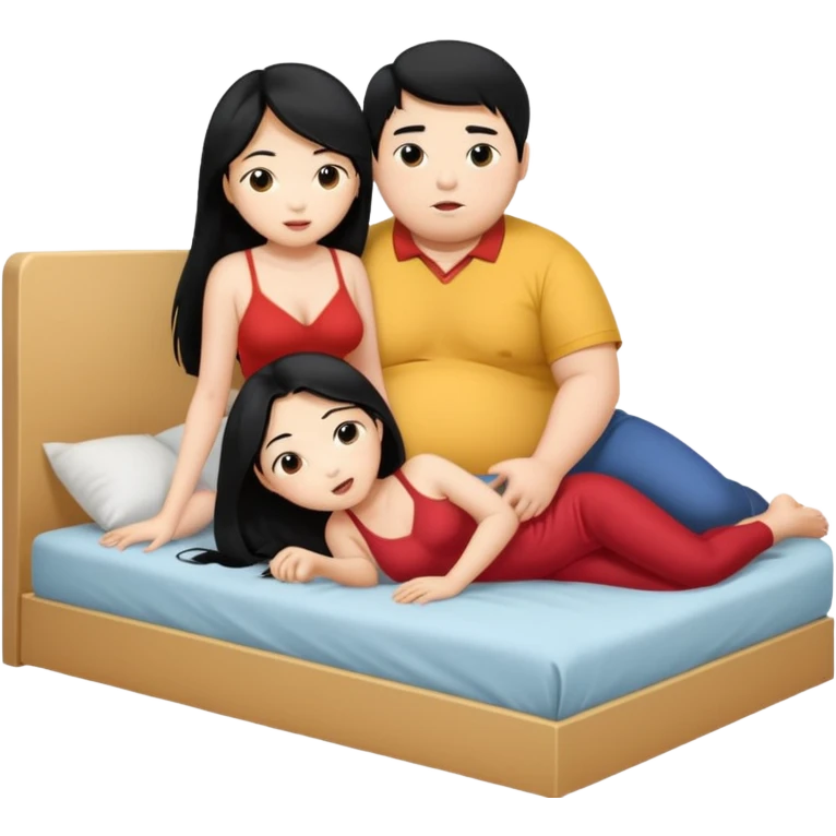 long black hair asian girl having sex with fat and short asian man on the bed emoji