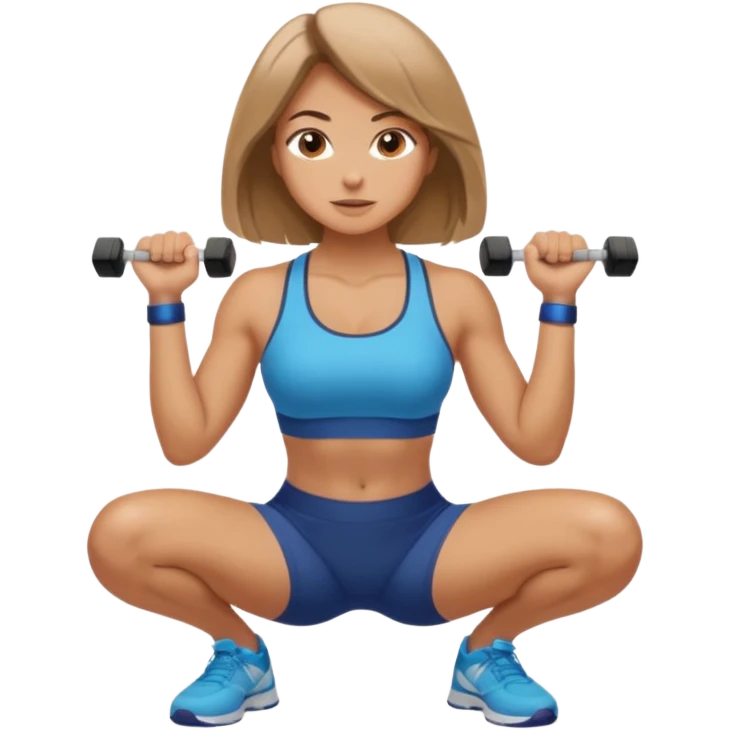 Beautiful woman with light brown shoulder length hair popping a squat without any weights emoji