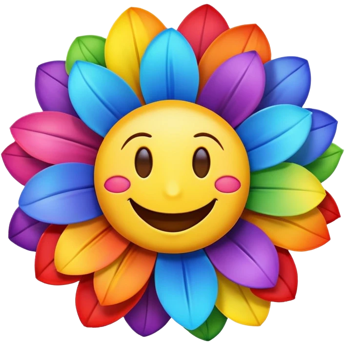 Rainbow flower with a happy face on it emoji