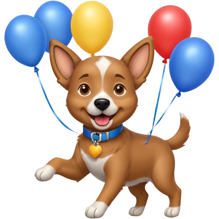 caricatura gorgi gales perrita celebrando feliz con globos y emocion con collar celeste  emoji