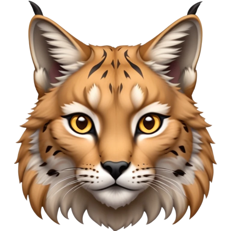 Cinematic-Noble realistic-Lynx-Portrait-Emoji – Poised and regal, with a strong, agile build and a strikingly patterned fur of warm tawny fur accented by bold black ear tufts, deep-set, intelligent amber eyes, simplified yet sharp and sophisticated. zoomed out to show shoulders emoji