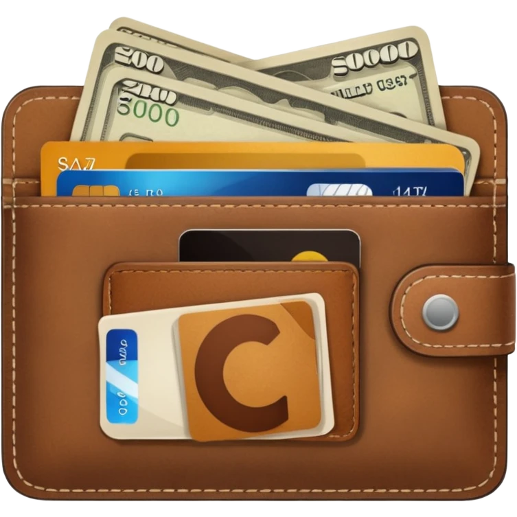 portefeuille marron avec pleins de billet et carte bancaire emoji