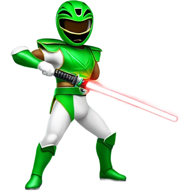 Green mighty morphin power ranger holding a red lightsaber  emoji