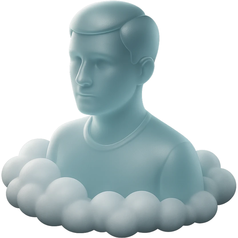 person looking straight, shoulders immersed in fluffy convex white clouds emoji