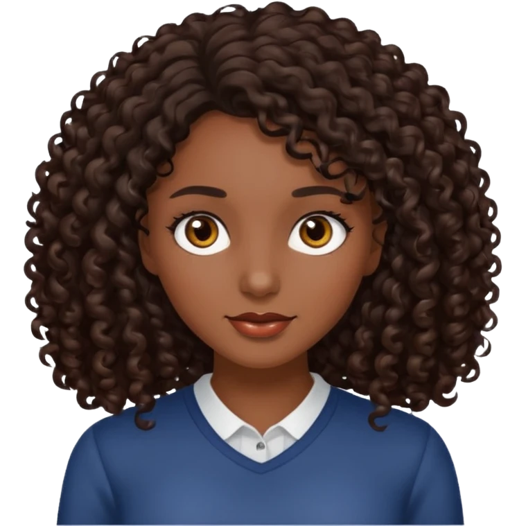 mujer pelo rizado pero no tanto,  largo color marron oscuro, ojos marrones oscuros emoji