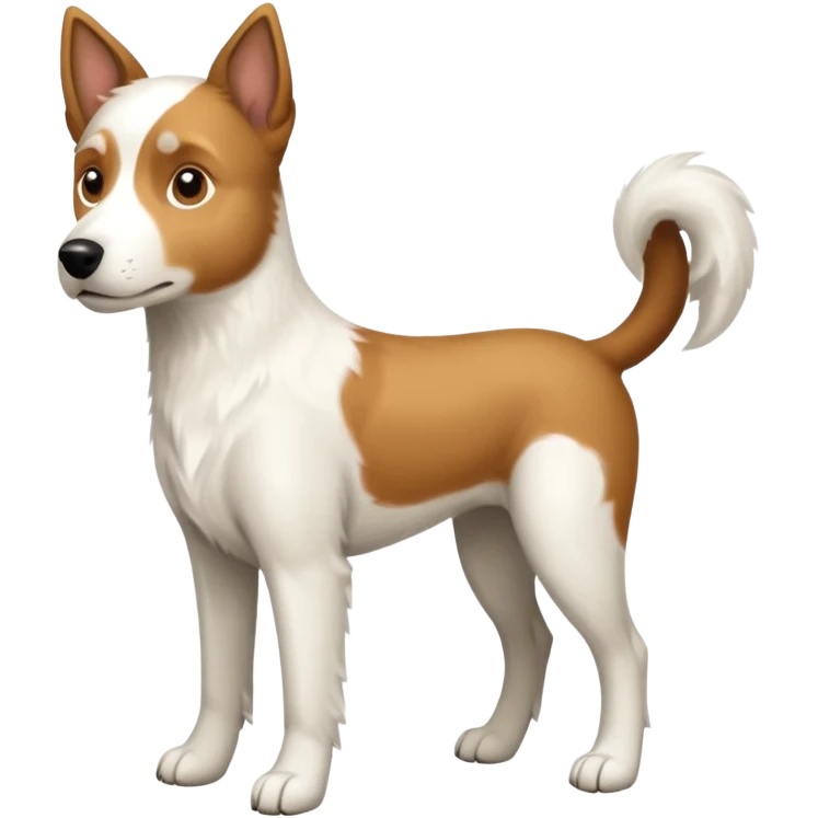 a full body large white parson russell looking dog the size of a kelpie with light brown ears and a light brown patch on one eye and a large snout emoji
