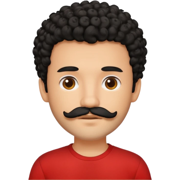  یه پسر مو فرفری با ریش و سبیل با موهای مشکی و تیشرت قرمز emoji