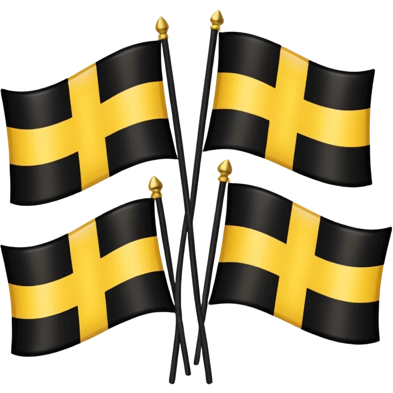 Flags: There are four flags, two on the top and two on the bottom, in the black and gold (yellow) quarters. Each flag features a gold cross symbol, likely a Coptic cross, on a black and yellow background with horizontal stripes. emoji