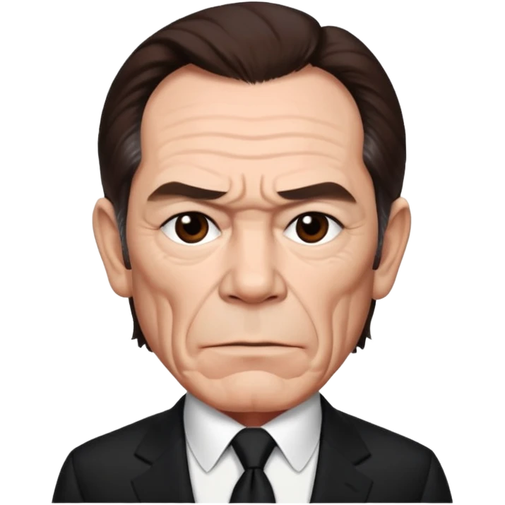Tommy Lee Jones with dark brown hair, black suit emoji
