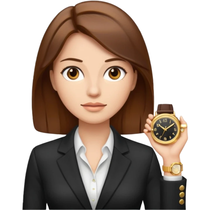 A buissnes Woman with Brown hair and a Gold watch emoji