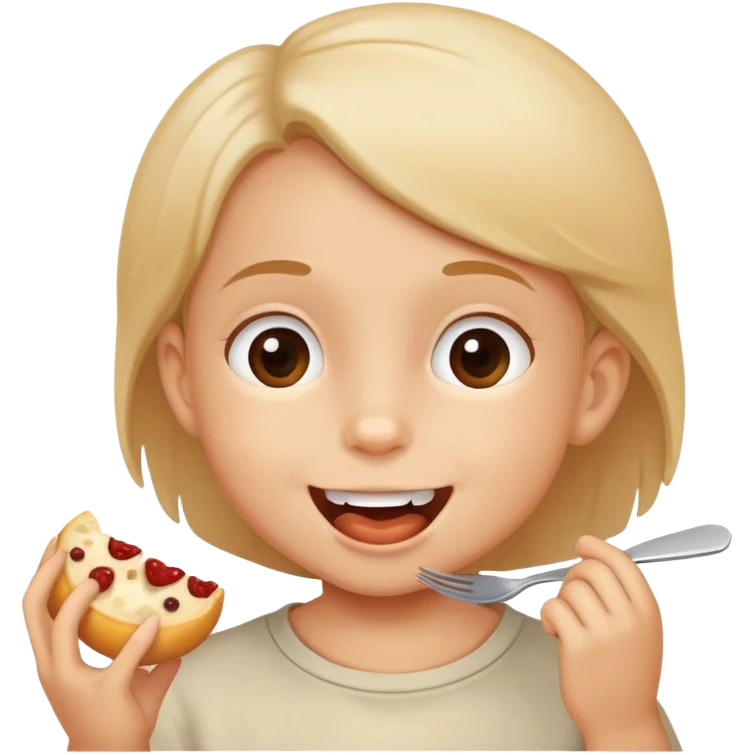 child eating with small bites, happy and friendly emoji