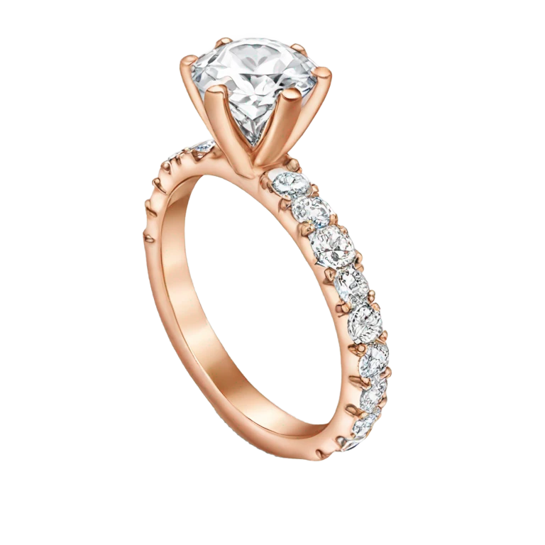 Rose gold engagement ring with round diamond emoji