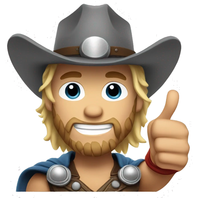 Realistic Thor giving a thumbs up wearing a cowboy hat emoji