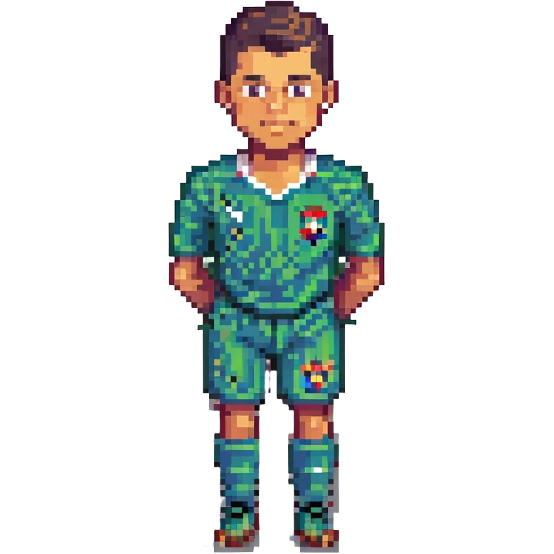 Cristiano Ronaldo as a pixel art character, classic football pose, vibrant colors, 8-bit style emoji