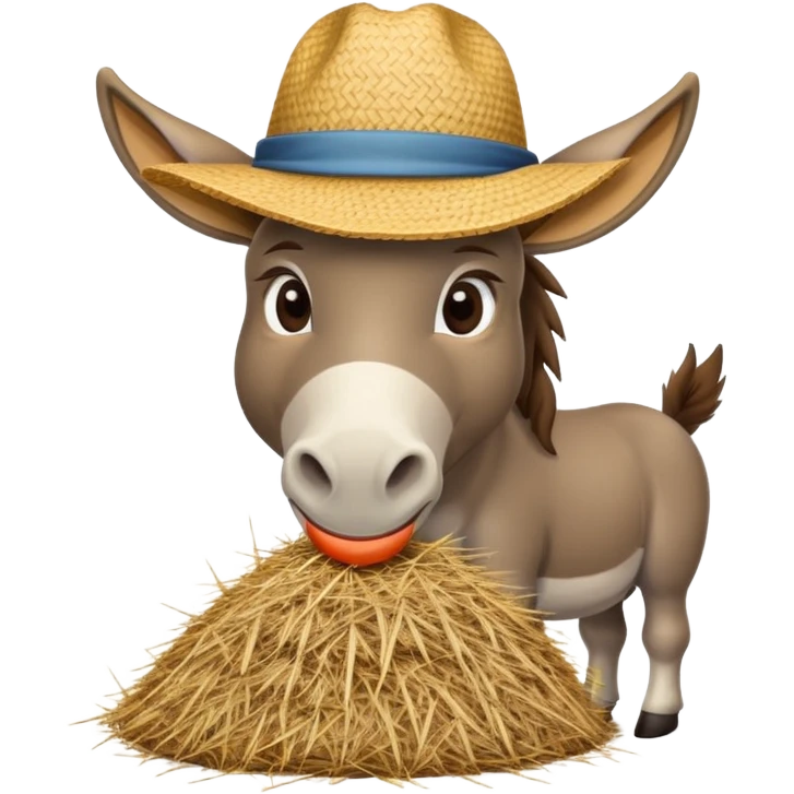 Donkey wearing a hat eating hay￼ emoji
