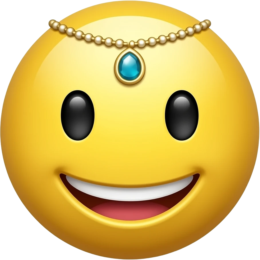 Yellow round glossy emoji with jewelry emoji