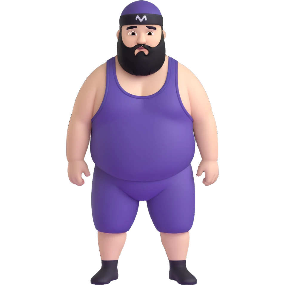 White skin fat guy with black durag and black beard in wrestling singlet emoji