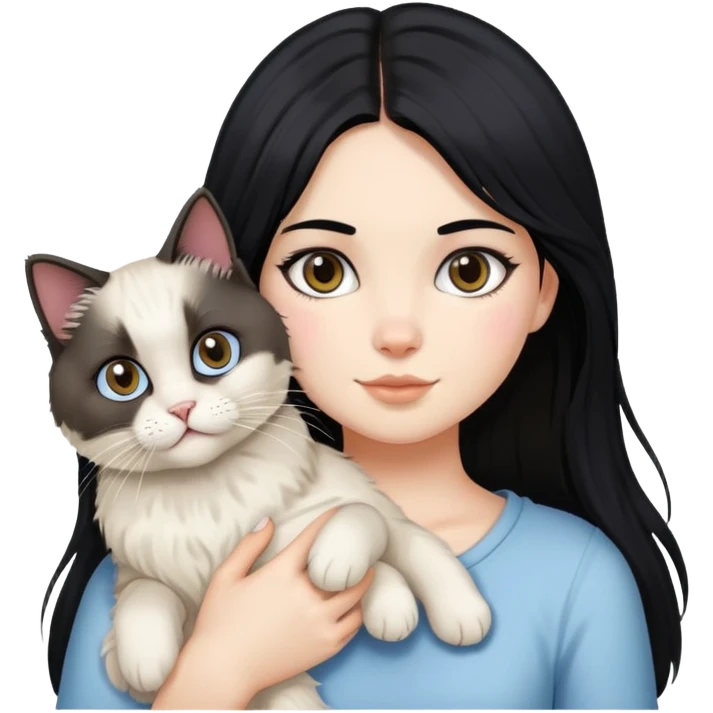 Black hair  girl with ragdoll cat emoji